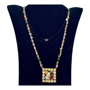 Liz Palacios Topaz Color Rhinestone Necklace 18 Inch Crystal Gold Tone Jewelry